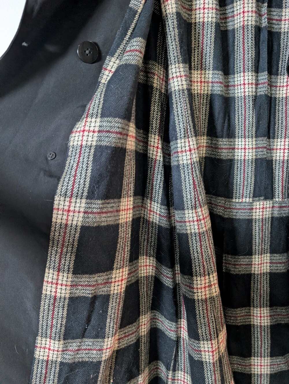 London Fog Black Coat with Plaid Trim - Picture 3 of 7